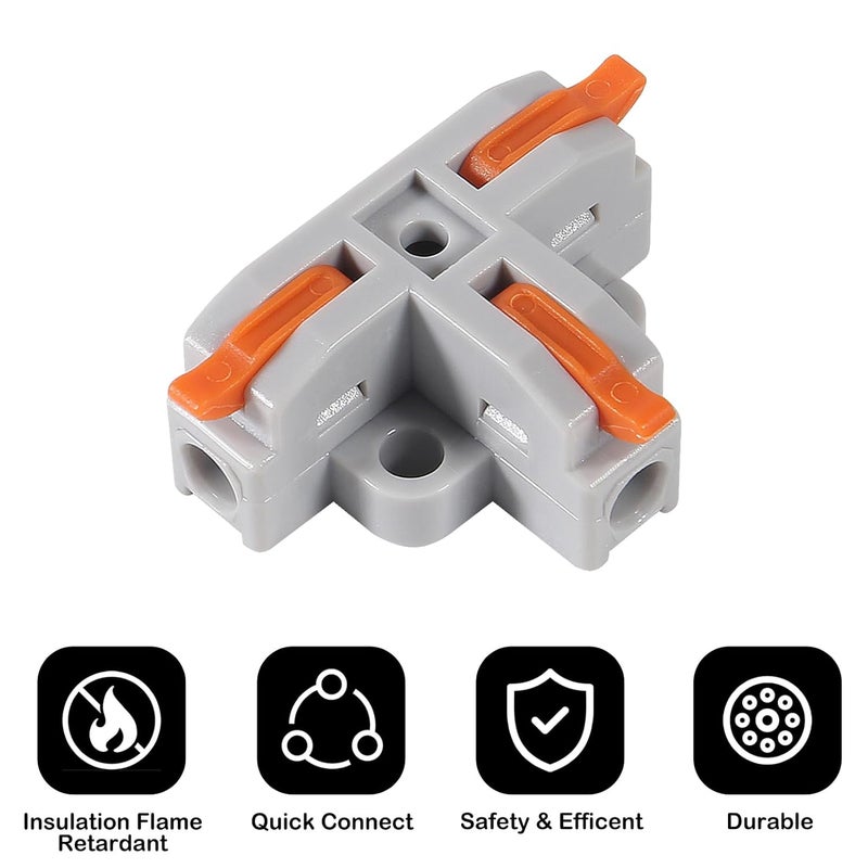 Meimom 10Pcs Compact Wire Conductor Connector, T-Shape Lever Nut Wire Connector, Quick Splitter 3 Way Electrical Connectors, AWG 28-12 - Image 5
